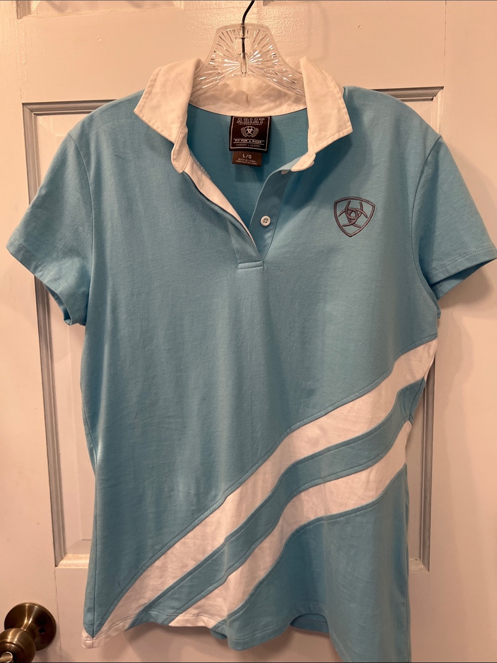 Ariat Turquoise and White Short Sleeve Polo Tee